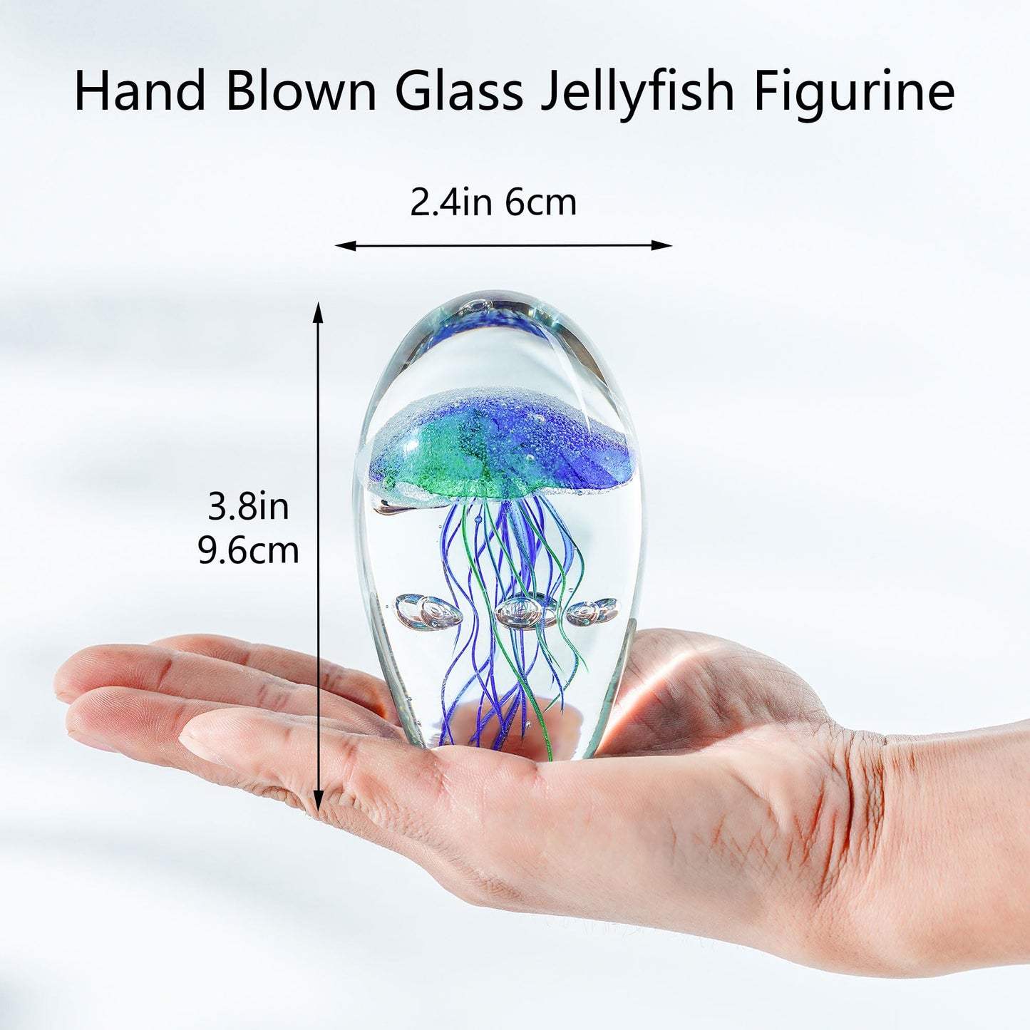 QFkris Hand Blown Glass Jellyfish Paperweight, 3.8" Jellyfish in Glass Decoration, Jelly Fish Figurine Art Decor, for Women