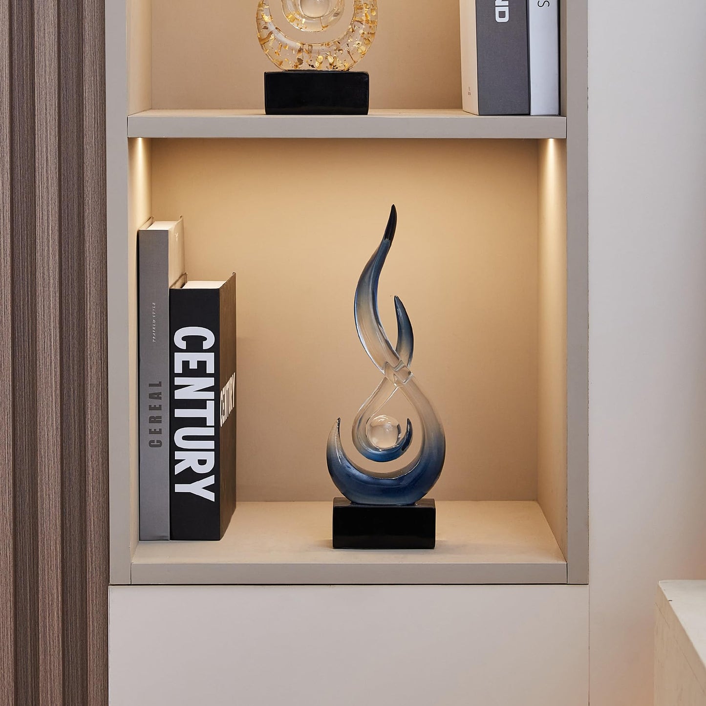Blue Decor Modern Flame Statue Decorations for Living Room, 11.8" H Clear Sculptures Home Décor Accents, Abstract Art Resin Sandstone Sculpture for Shelf Dining Room Office Coffee Table Centerpiece