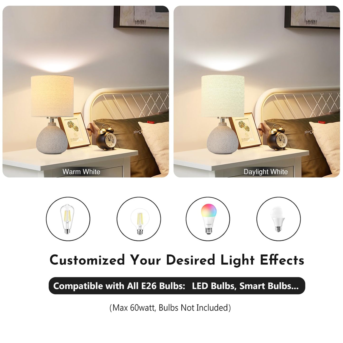 BrightWe Earth Brown Rustic Ceramic Table Lamp Set of 2, Small Table Lamp Farmhouse Rustic Lamp Set Bedside Table Lamps for Bedroom Nightstand Side Table Lamps for Living Room, 13.7IN