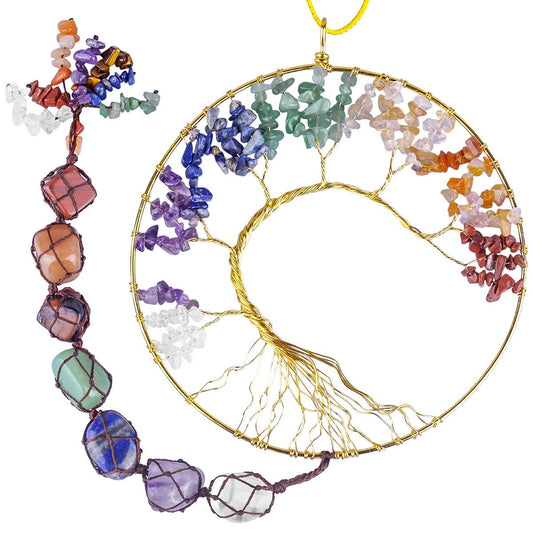rockcloud 7 Chakras Stones Crystals Tree Wall Hanger Tumbled Gemstones Meditation Hanging Ornament Window Ornament Wedding Souvenir Home Decor