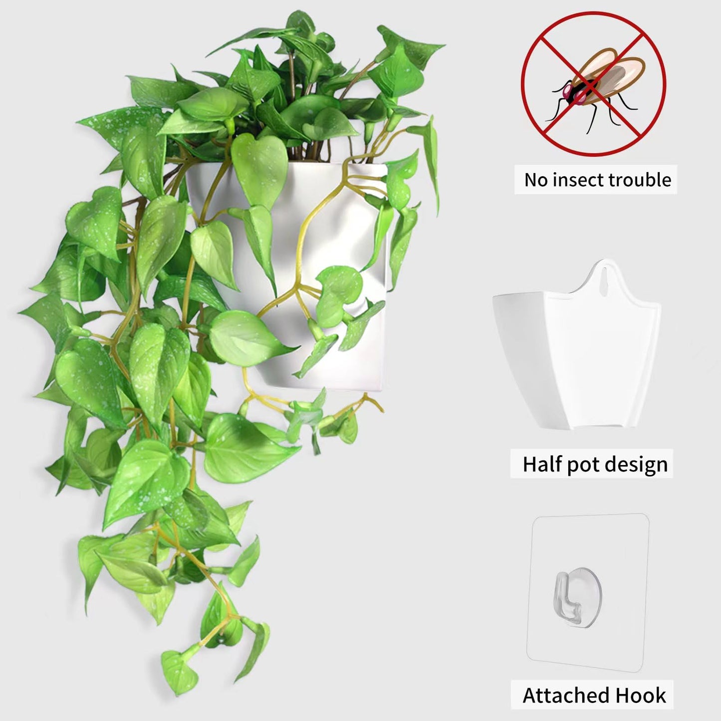 CXZXEEU Artificial Hanging Potted Plants Set of 2, Fake Eucalyptus Vine Plant with Half Pot Planters, Medium Faux Greenery for Wall Home Room Indoor Outdoor Decor
