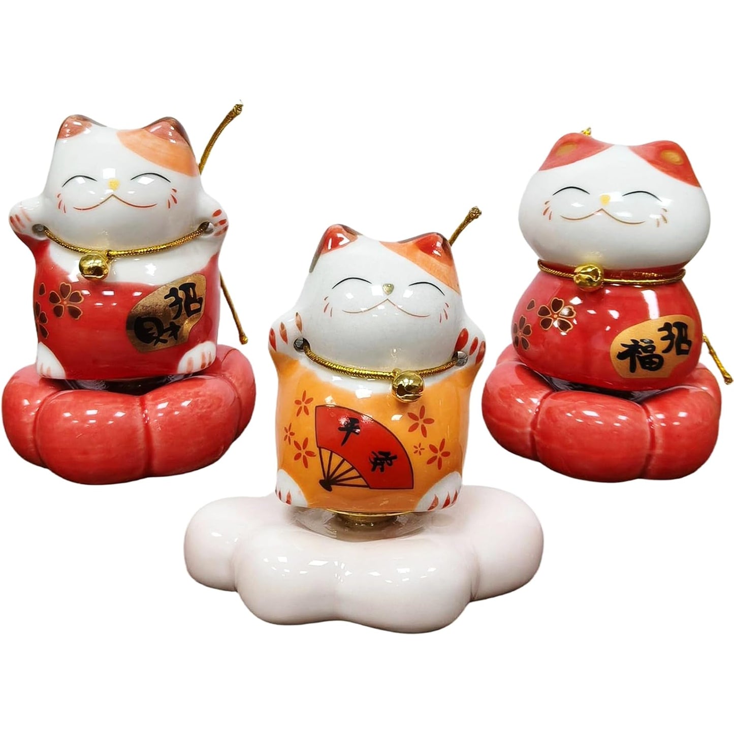 Amperer 3 PCS Rotating Ceramic Lucky Cat, Beckoning Fortune Cats with Brass Bearing for Wealth Luck & Health - Auspicious Desk Decor, Feng Shui Gift, Stress Relief Spinning Ornament (Rotatable Cat)