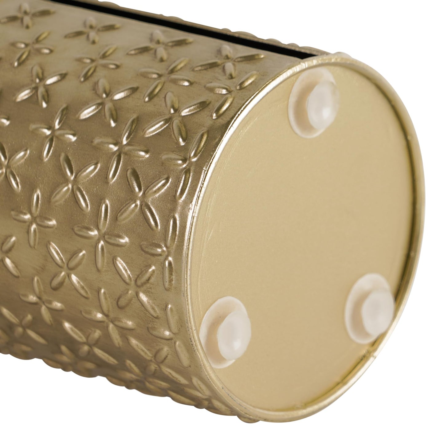 HOME PALETTE Gold Roll Tissue Box Holder for Bathroom Decorative Round Roll Toilet Paper Organizer Dispenser with Lid Easy-Refill for Tabletop, Office, Vanity, Flower Pattern Embossed