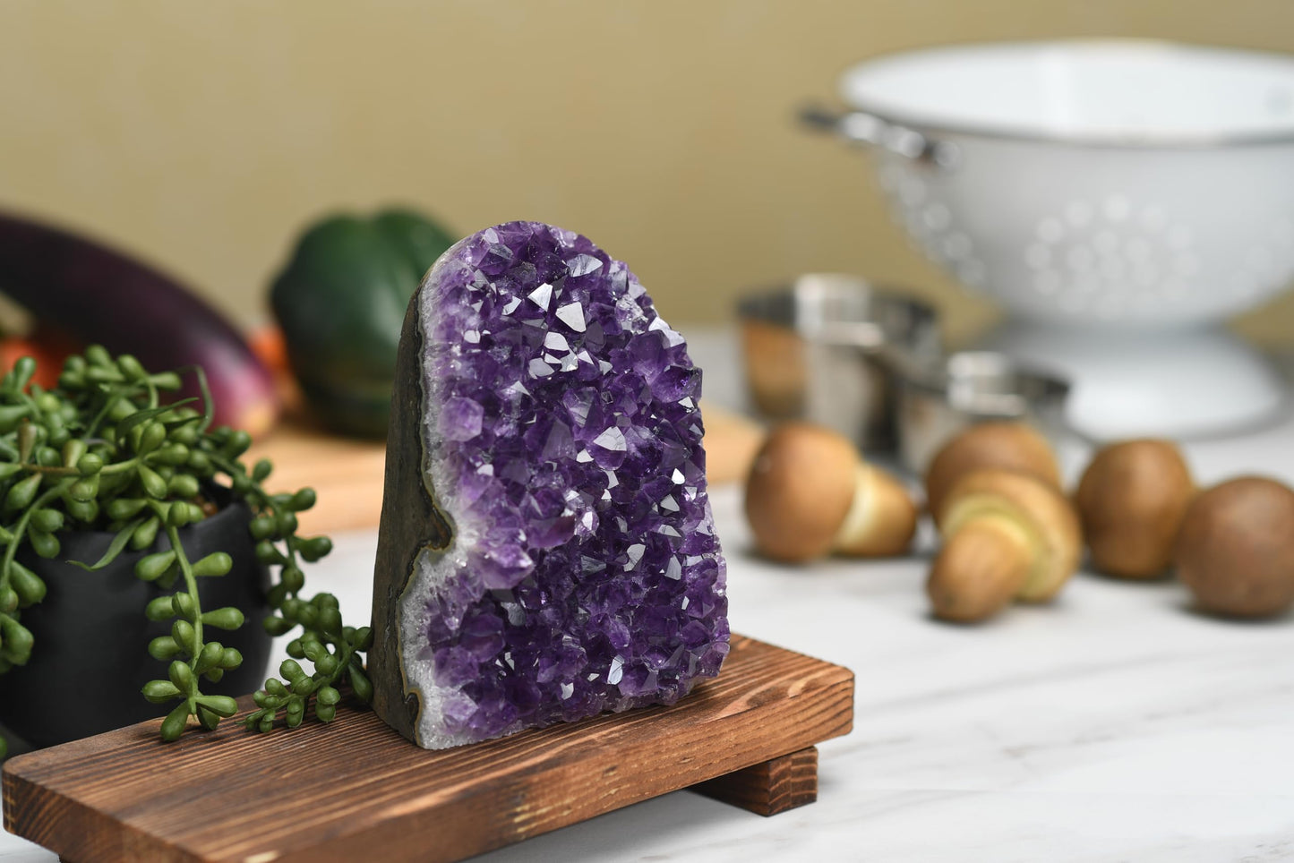 Premium Amethyst Geode Stone Large Crystal Cluster [2 to 2.5 lb.] - Each Piece is Unique & Natural - Real Raw Healing Crystal Rock from Uruguay - Deep Purple Decoration - FREE Selenite Wand