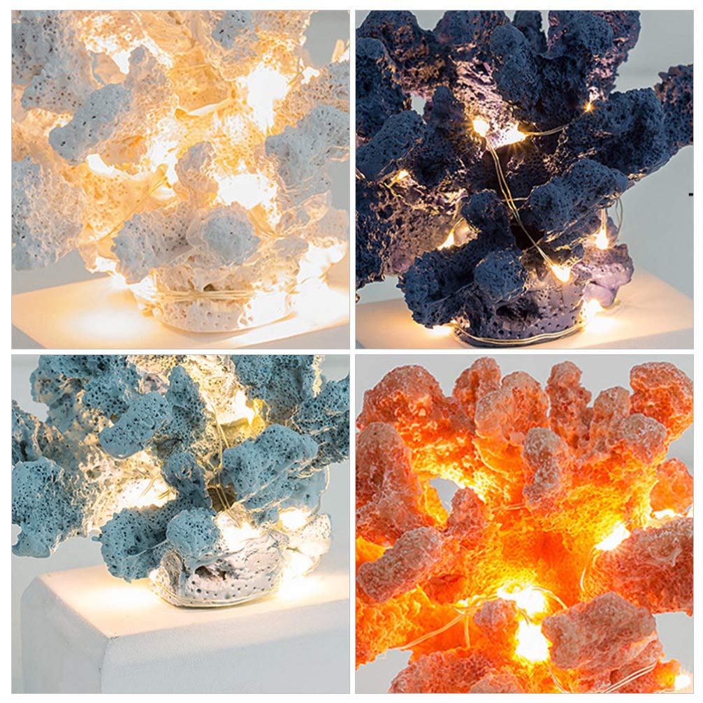 NUOBESTY Luminous Resin Coral Ornament Mediterranean Style Faux Coral Sculpture Table Decor Battery Operated for Home Office Restaurant