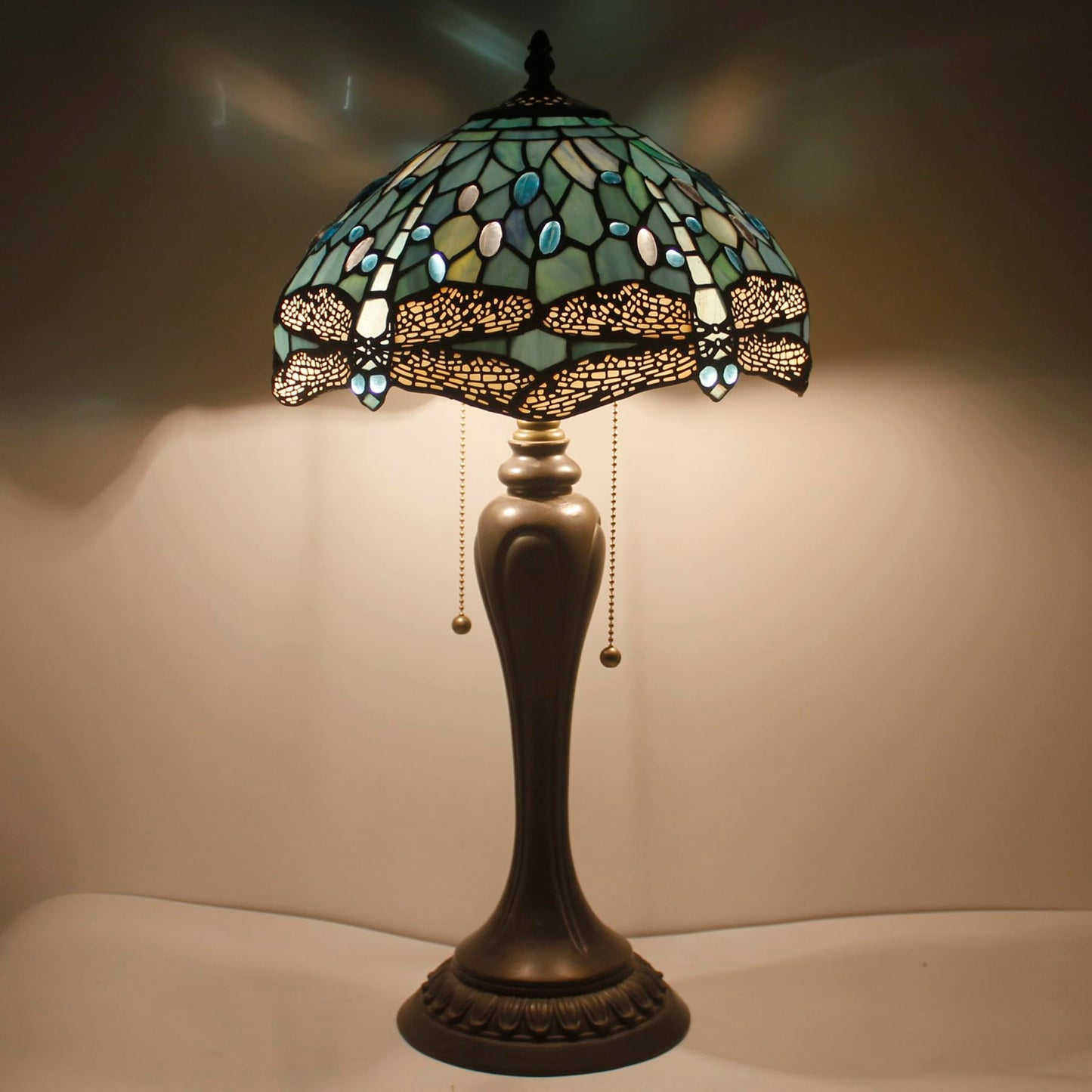 WERFACTORY Tiffany Table Lamp Stained Glass Bedside Lamp Desk Reading Light