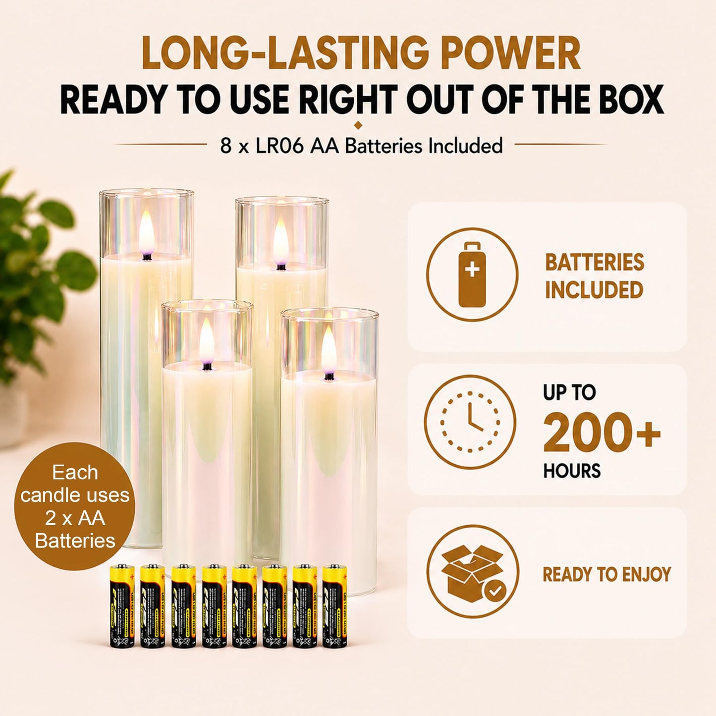 Rhytsing Glass Battery Operated LED Candles, White Slim Flameless Candles with Remote, Warm White Light, 8 Batteries Included - D 2‘’ - Set of 4 (Pearlescent)