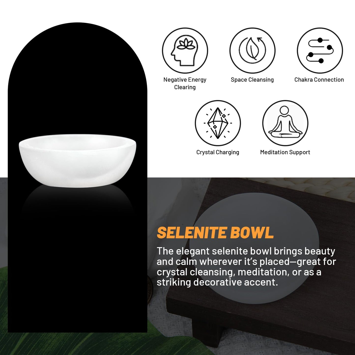 Orientrea 2.8″ - 3.2″ Selenite Crystal Bowl - Selenite Charging Bowl for Energy Cleansing, Charging, Meditation, Home Decor & Crystal Healing, Crystals and Healing Stones