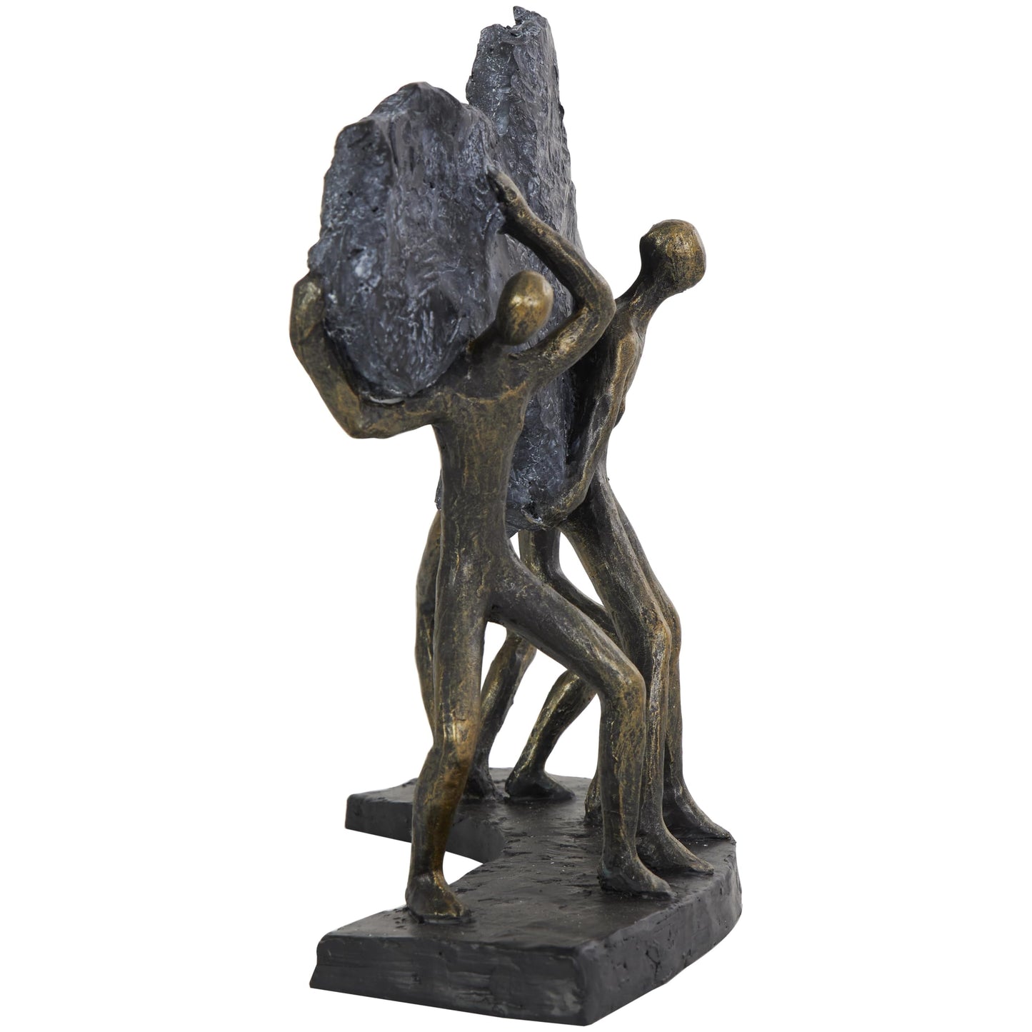 Deco 79 Polystone People Decorative Sculpture Carrying Stone Home Decor Statue, Accent Figurine 13" x 5" x 11", Bronze
