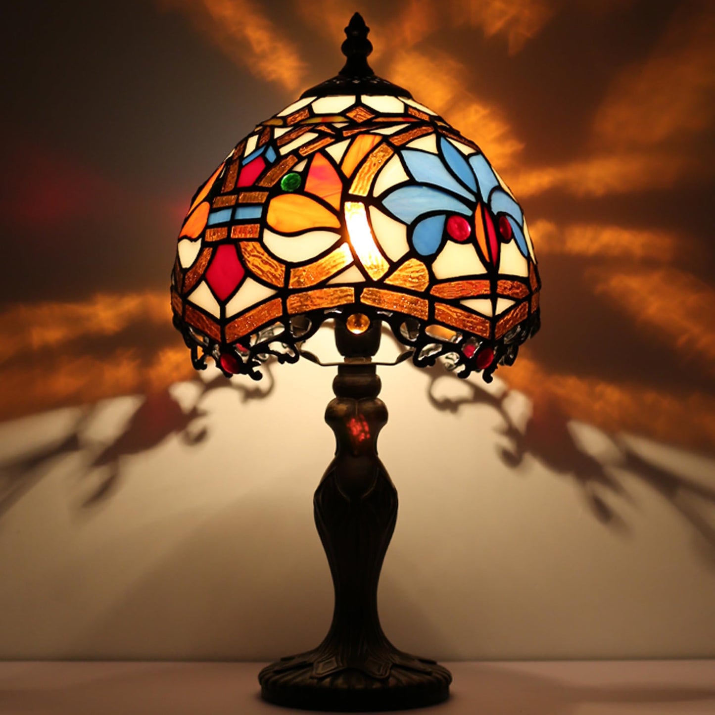 LUSTIX Small Tiffany Table Lamp Stained Glass Lamp Yellow Phoenix Style