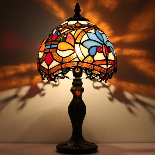 LUSTIX Small Tiffany Table Lamp Stained Glass Lamp Yellow Phoenix Style