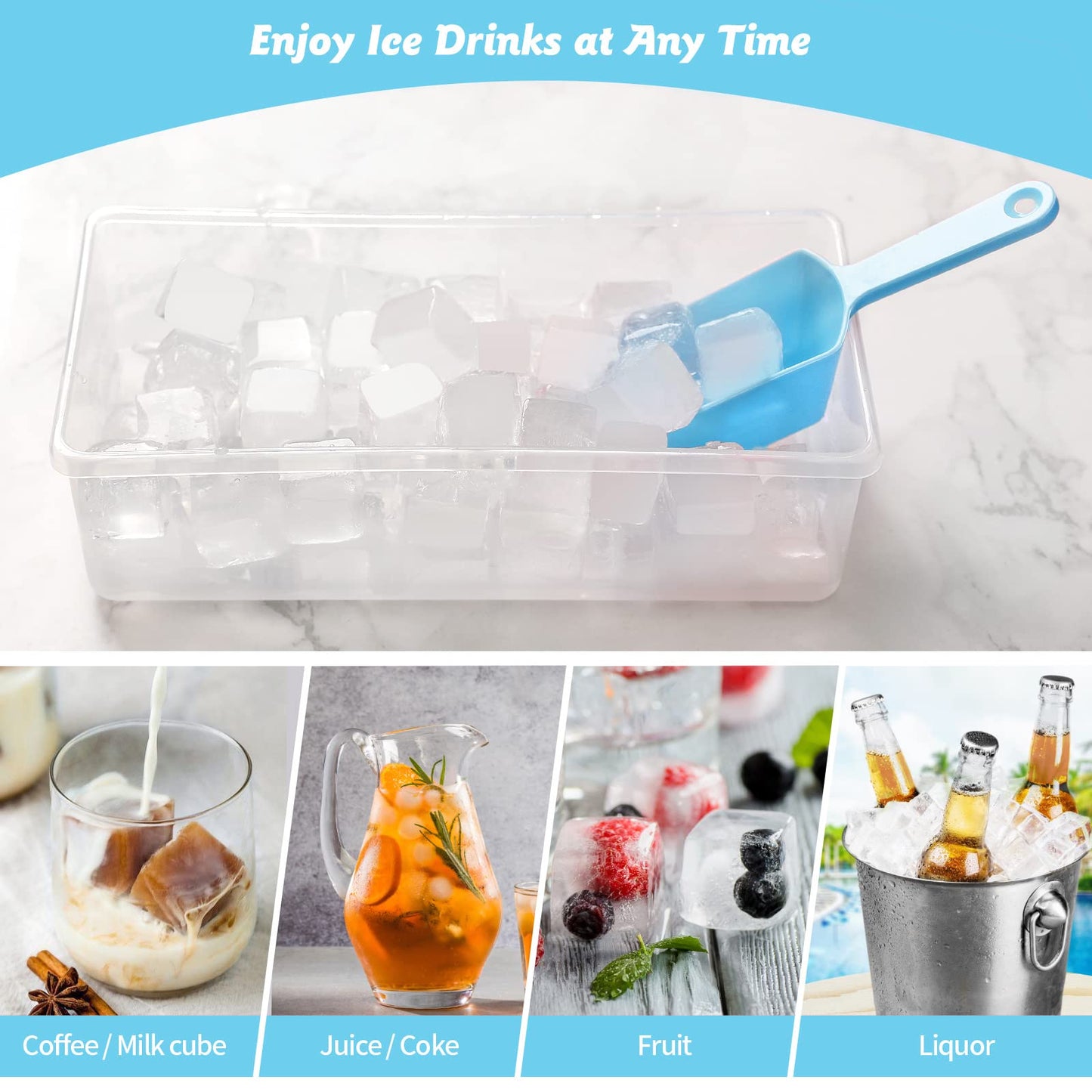 Food-grade Silicone Ice Cube Tray with Lid and Storage Bin for Freezer, Easy-Release 2 * 36 Small Nugget Ice Trays 1 ice Bucket & Scoop, Flexible Ice Cube Molds with Ice Container
