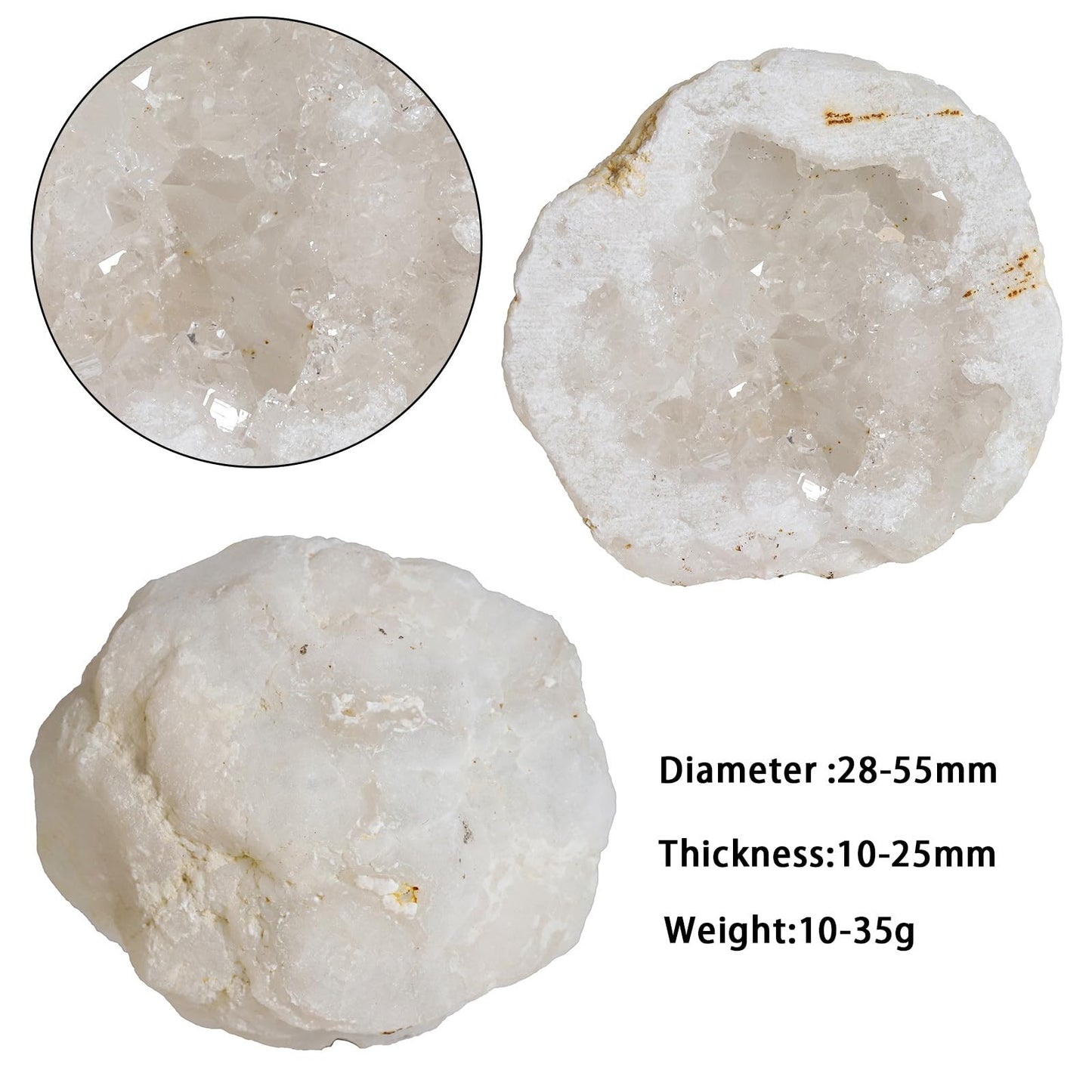 mookaitedecor Angel Aura Quartz Geode Stone Titanium Coated Natural Rock Crystal Cluster Specimen for Reiki Healing Meditation Home Decor 10-35g, White