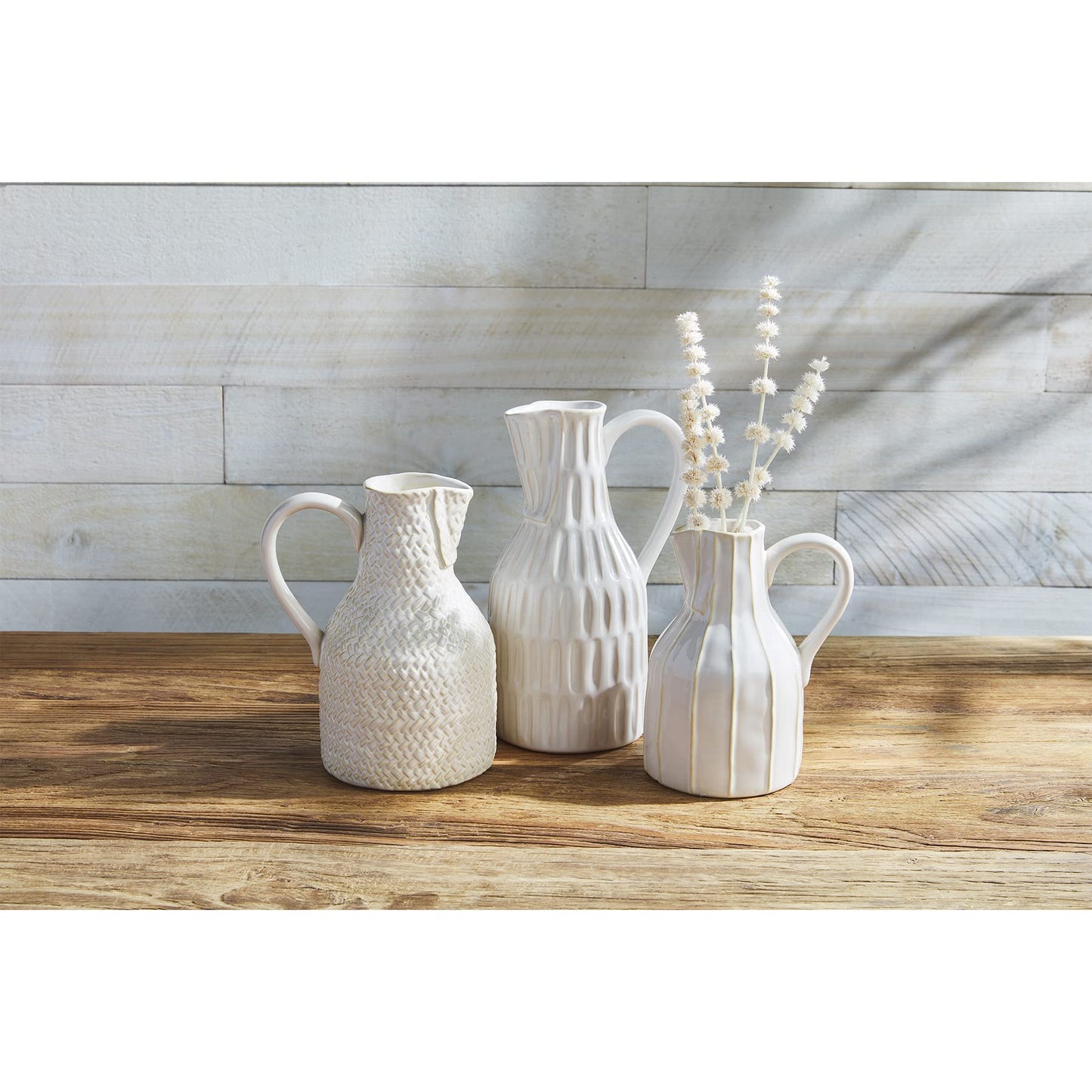 Mud Pie Cream Stoneware Jug Bud Vase, Medium, 7.5" x 4.5"
