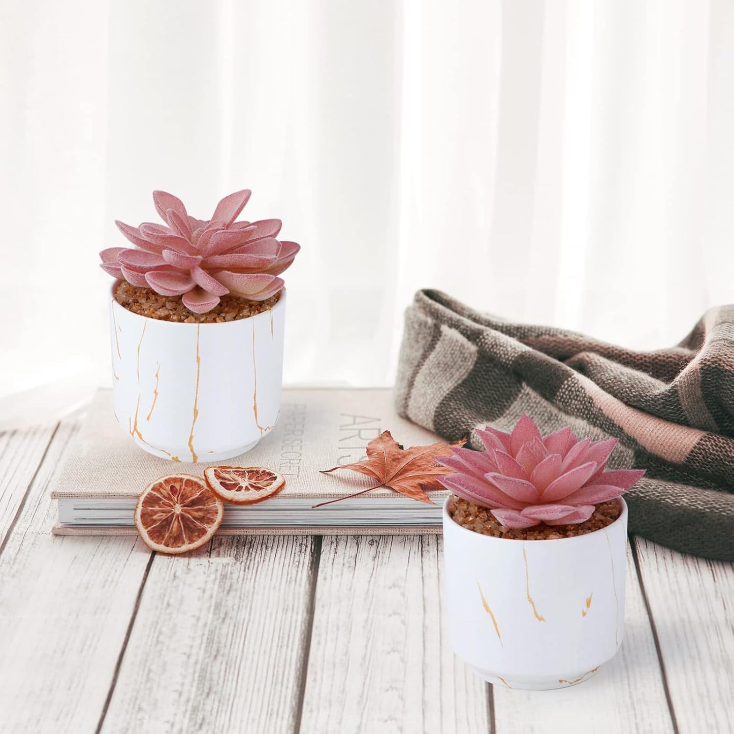 ZENIDA Succulent Artificial Plants,Cute Fake Succulents in 4 White Ceramic Pots,Small Fake Plants for Office,Table,Desk,Bathroom, Bedroom,Aesthetic Room Shelves Decor,Desk Decorations for Women Office