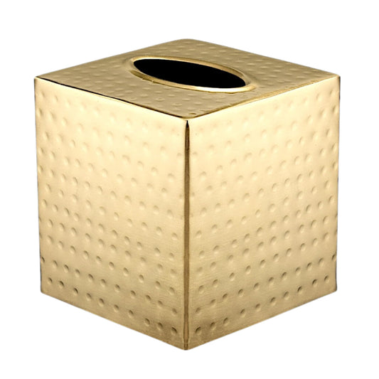 Monarch Abode Tissue Box Cover Square – Hand Hammered Brushed Gold Metal Tissue Holder Box for Bathroom Accessory, Aesthetic Decorative Facial Napkin Cube for Modern Home Decor