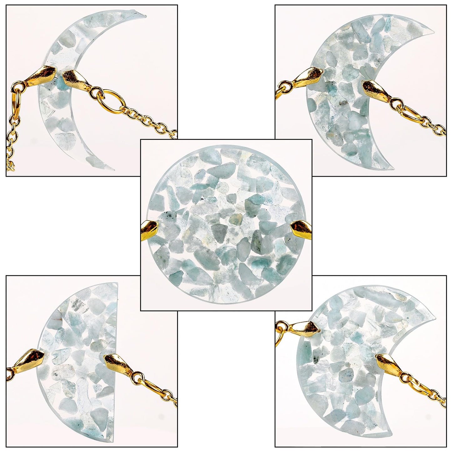 rockcloud Resin Moon Crystal Wall Hanging Ornament with Chain, Phase Wall Art Bohemian Pendant for Living Room Office Decor, Aquamarine