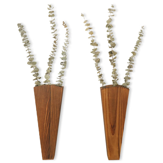 2-Pack Wall Hanging, Wood Vase for Dried Flowers and Artificial Greenery Wall Planters for Home Decor (Dark Color) by beardo decor