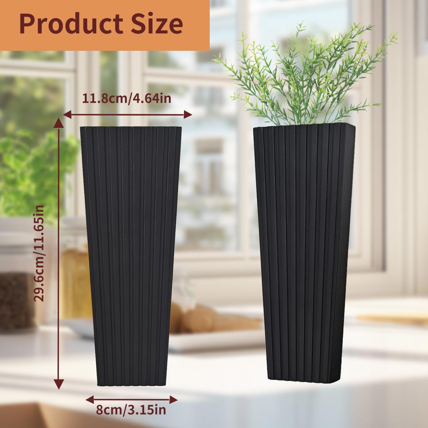 FENNIDICE 2Pack Black Wood Wall Planter for Indoor +2Pack Green Plants,Modern Wooden Hanging Planter for Dried,(Black) Abstract Vase Farmhouse Wooden Wall Decor