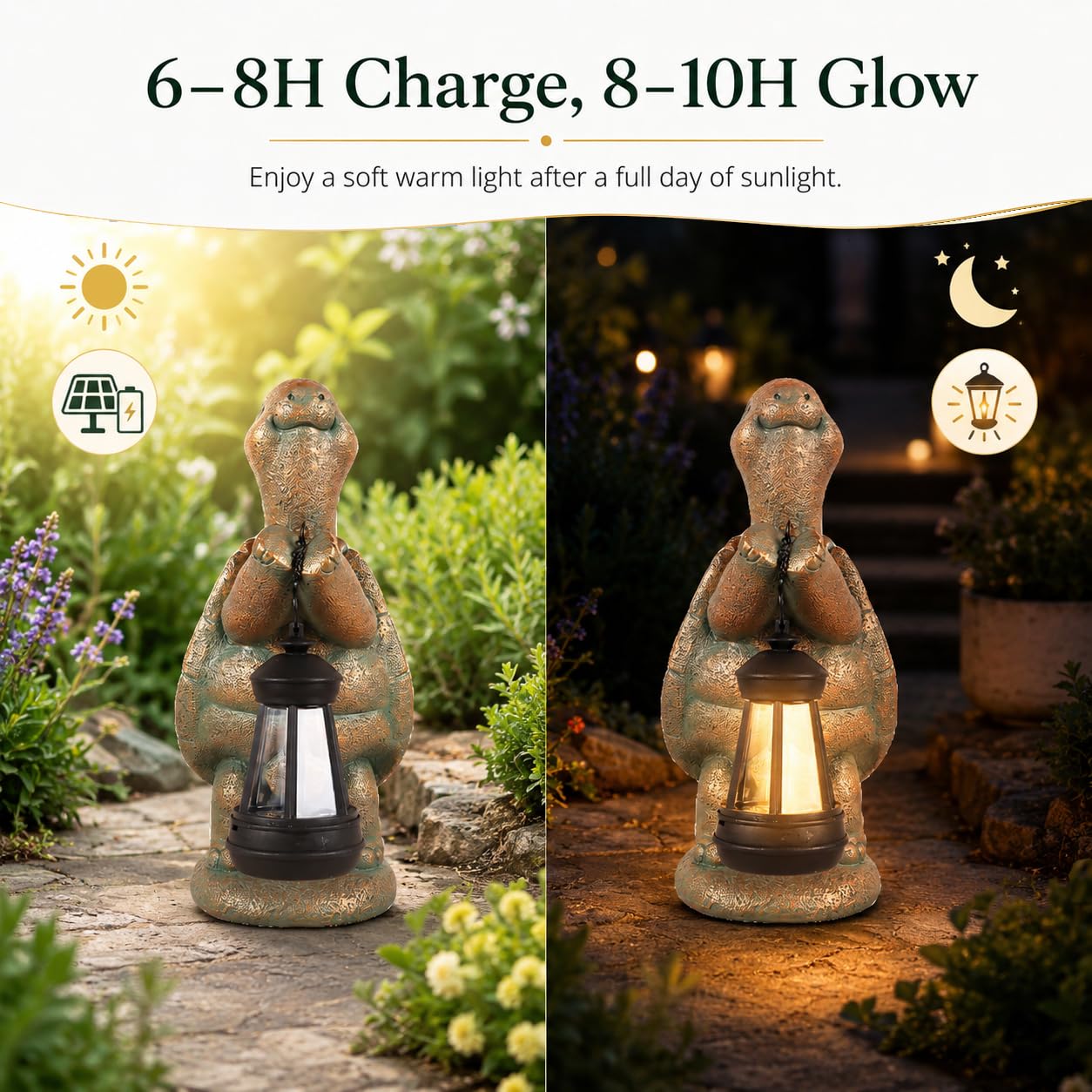 Roundot Turtle Solar Powered Outdoor Garden Statue, Resin Statue with Solar Light Lantern, Decorative Lawn, Yard Outdoor Turtle Decoration. Unique Home Decoration, Gifts for Women