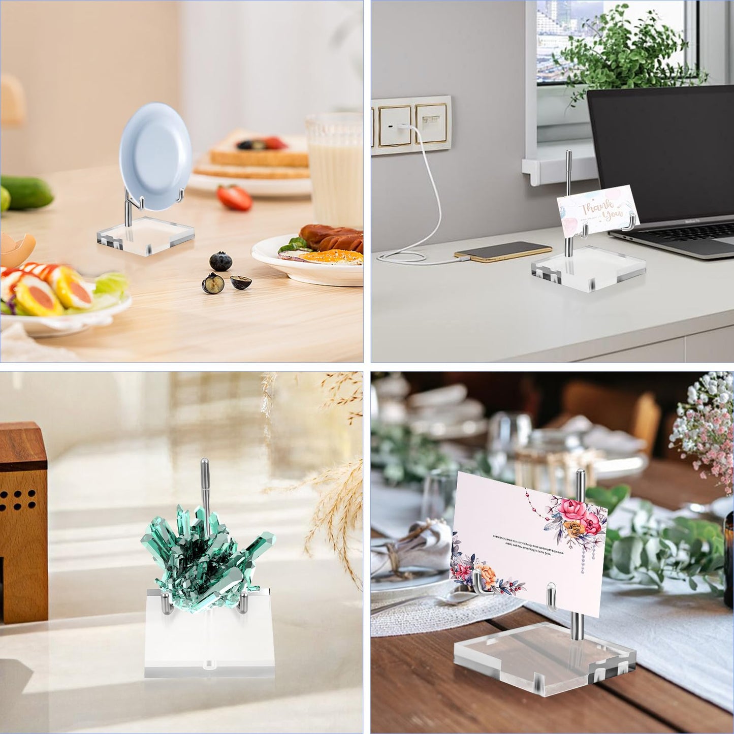 Pafeooui 6 Pcs Clear Acrylic Easel Stand, Adjustable Metal Arm Display Holder for Crystals, Minerals, Rocks, 2.4x2.4x3.5 Inch