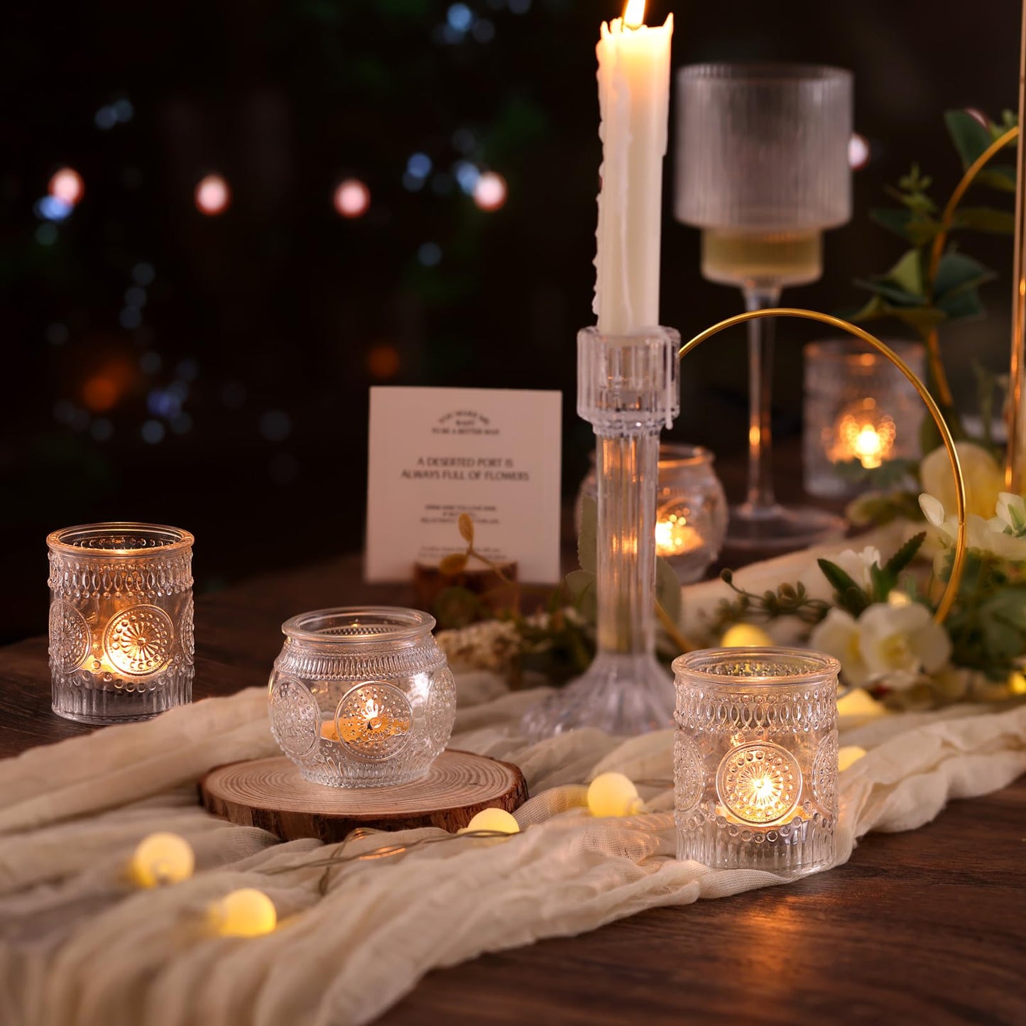 DARJEN 24Pcs Clear Votive Candle Holders - Glass Tea Light Candle Holder, Candle Holders Bulk, Embossed Candle Votives for Wedding Centerpiece & Home Decor