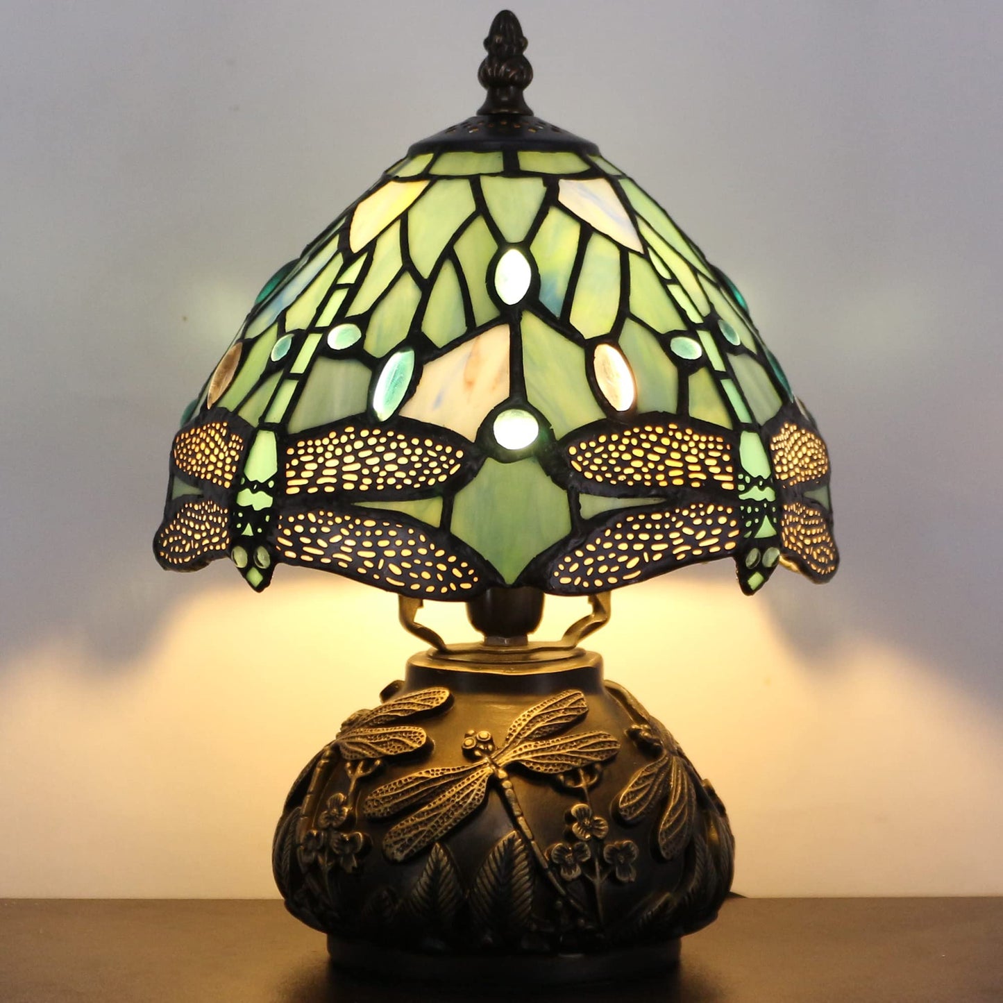SYETL Small Tiffany Lamp Mini Stained Glass Table Lamp Sea Blue Dragonfly Style Mushroom Desk Light Memory Sympathy Lamp 8X11 Inch