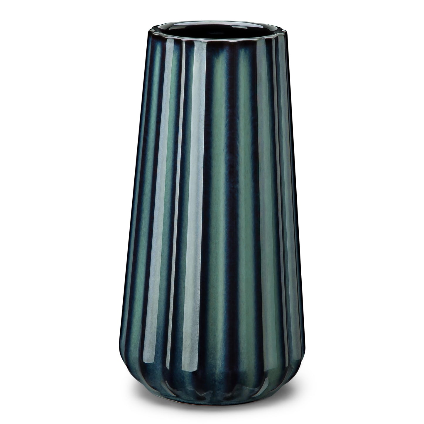 vancasso Ceramic Vase, 7.8 Inch Modern Ribbed Glossy Decorative Vase, Flower vase for Home Decor, Living Room, Bedroom, Office Decor, Green