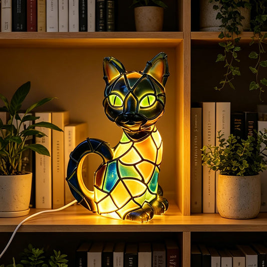 Yinhamnl Cat Lamp, Cats Series Art Night Light, Retro Stained Resin Tabletop Night Light, 3D Cute Pet LED Table Lamps, Fun Gift for Cats Lover (AA)
