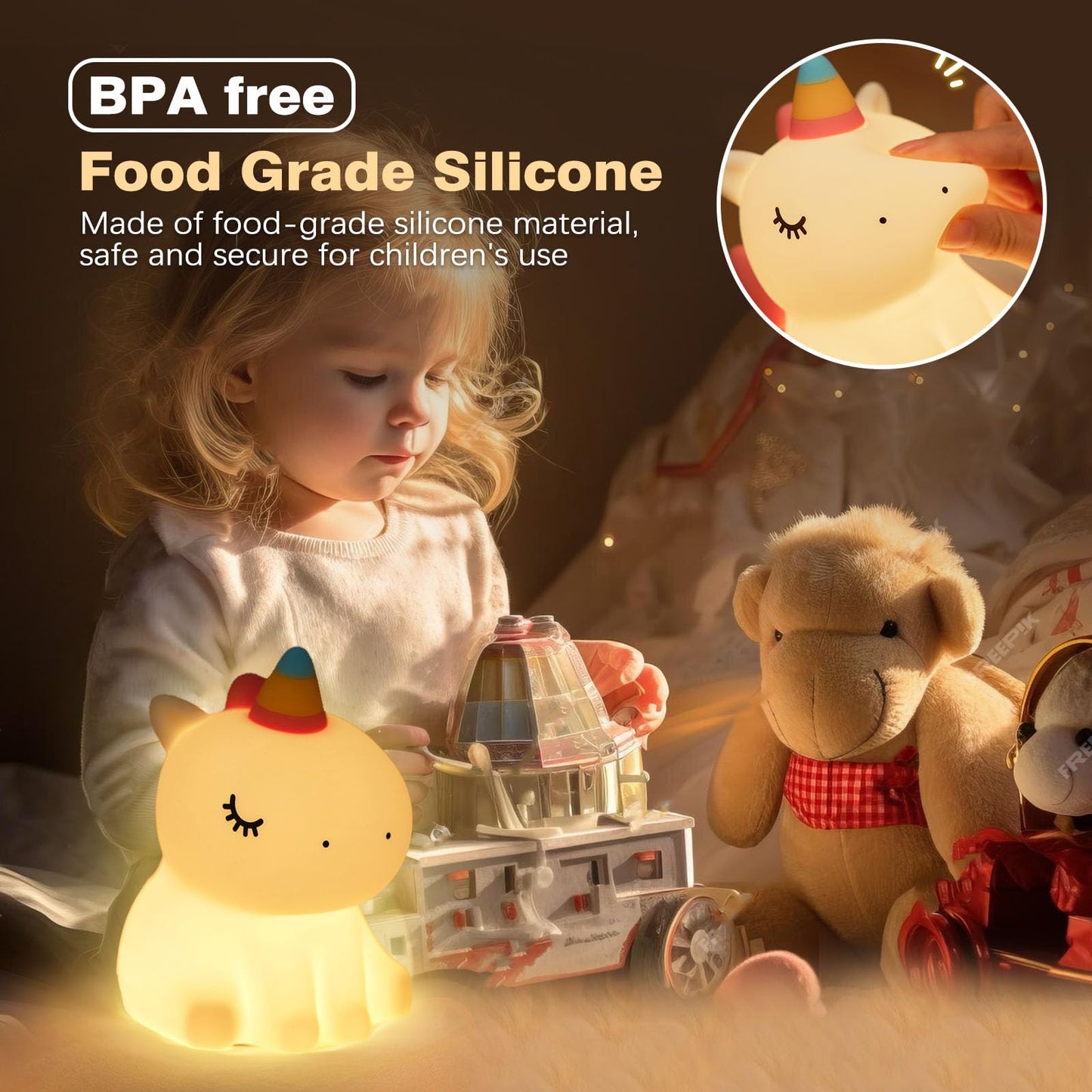 VTIGER Unicorn Night Light, LED Squishy Cute Lamp, Dimmable Kids Baby Bedroom Nightlight, Rechargeable Touch Lamp for Girls Room Decor