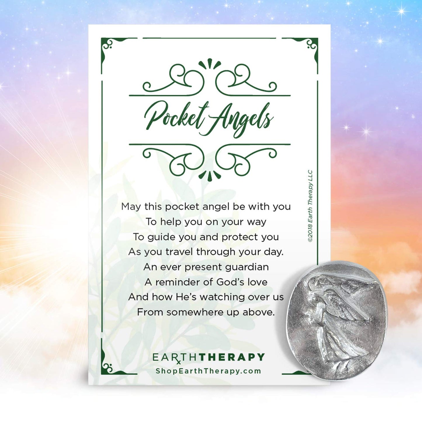 Earth Therapy Pocket Guardian Angel Healing Pack | Includes Opalite Angel Figurine, Angel Token Coin and Serenity Prayer Card