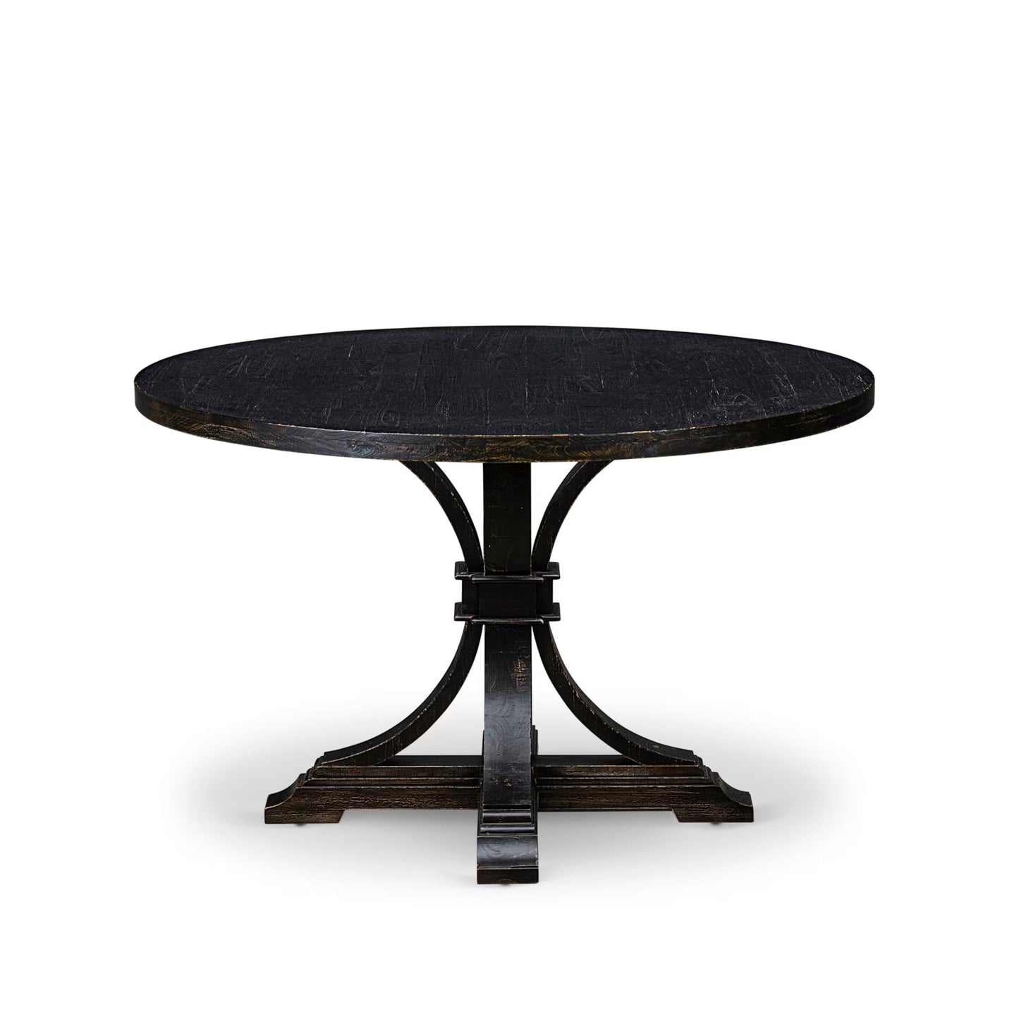 Luxe by East West Furniture - IR7-11-TP - A Wood Wood table with a Round Tabletop and Stylish Pedestal, Sand Blasted Black Finish.