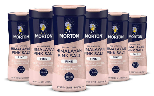 Morton All-Natural Himalayan Pink Salt, Fine, (17.6 oz), 6-Pack, Perfect for Baking, Blending & Cooking