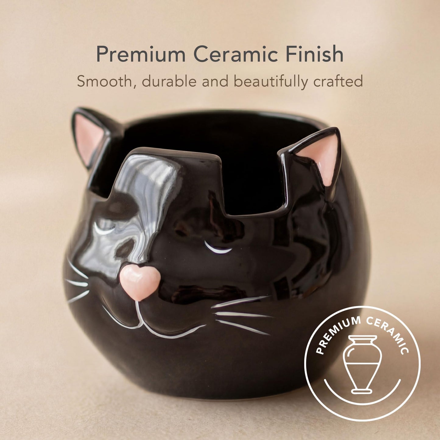 Luvberries Cat Glasses Holder Stand and Vase - Black Cat Ceramic Sunglasses and Eyeglasses Stand Cat Lady Gift Display and Decor Organizer for Desk Accessories and Stationery Items