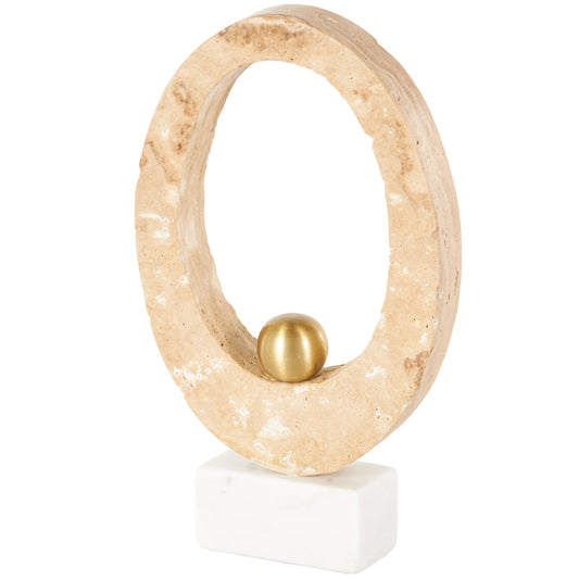 Deco 79 Marble Abstract Decorative Sculpture Oval Home Decor Statue with Gold Ball and White Base, Accent Figurine 7" x 3" x 12", Cream