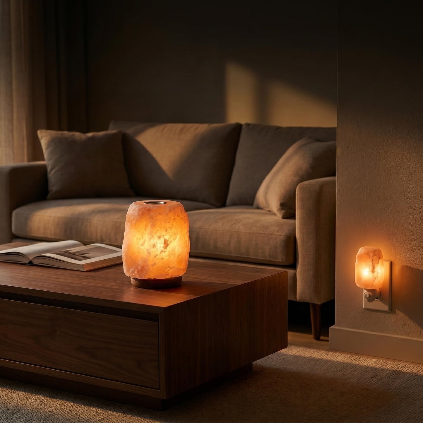 GAYA Himalayan Salt Lamp Relaxation Bundle - Plug-in Night Light + Aromatherapy Salt Lamp with Dimmer | Warm Amber Glow | Sleep, Meditation & Spa Gift Set