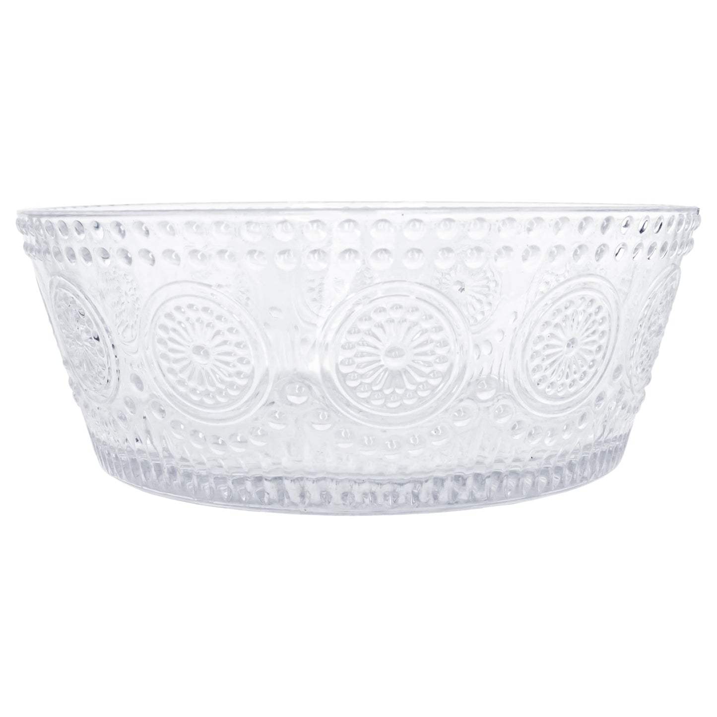 Boston International Vintage-Inspired Glass Serving Bowl with Embossed Floral Pattern for Salad Snacks Dinner, Small 4.75" x 2.25", Clear Codi