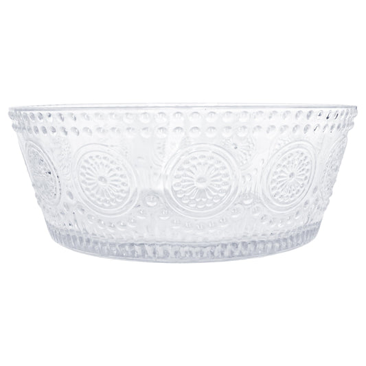 Boston International Vintage-Inspired Glass Serving Bowl with Embossed Floral Pattern for Salad Snacks Dinner, Small 4.75" x 2.25", Clear Codi