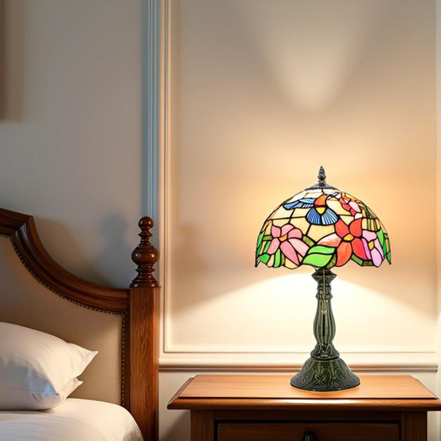 MQYXH Tiffany Style Stained Glass Table Lamp 18.5 Inch - Blue Hummingbird