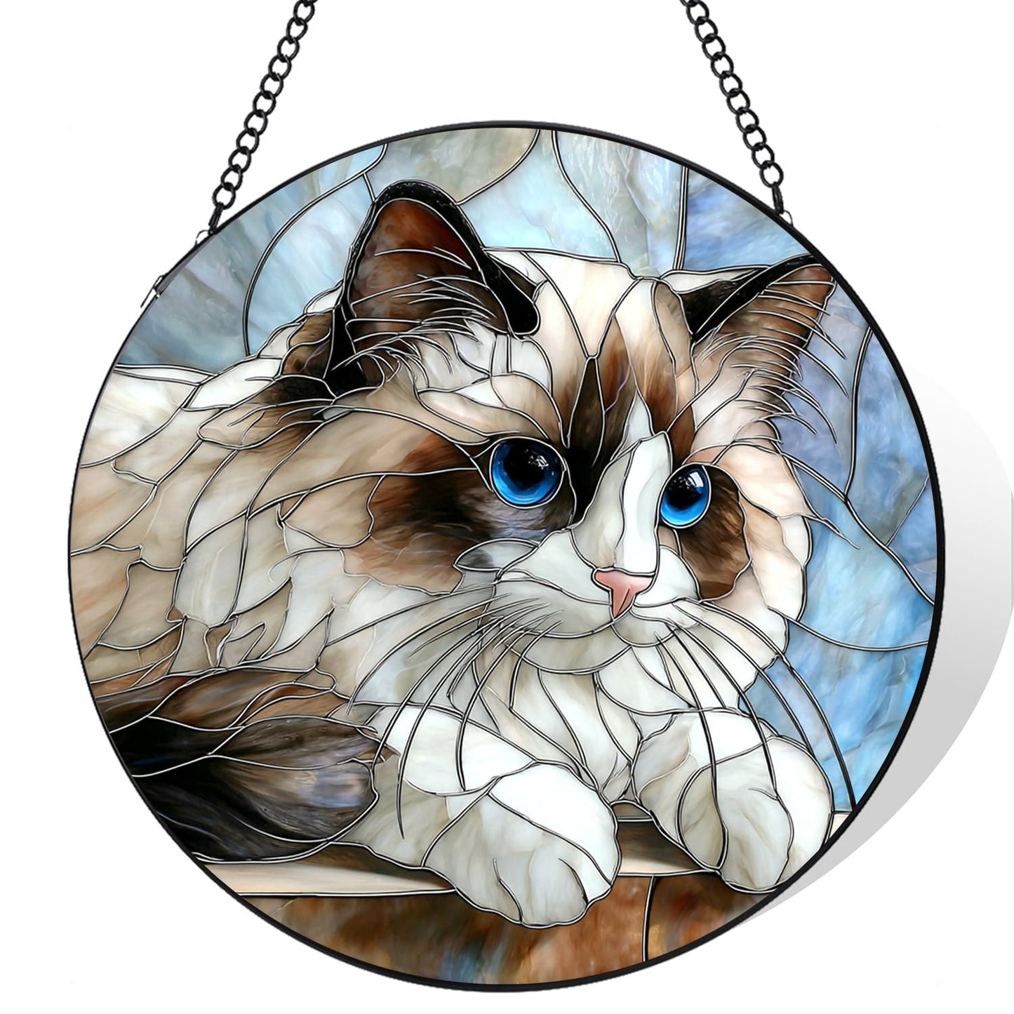 Gifts for Cat Lovers Stained Glass Suncatcher, Cute White Cat Suncatchers for Windows Hanging, Sun Catchers Indoor Wall Art Home Decor, 7.8in*7.8in
