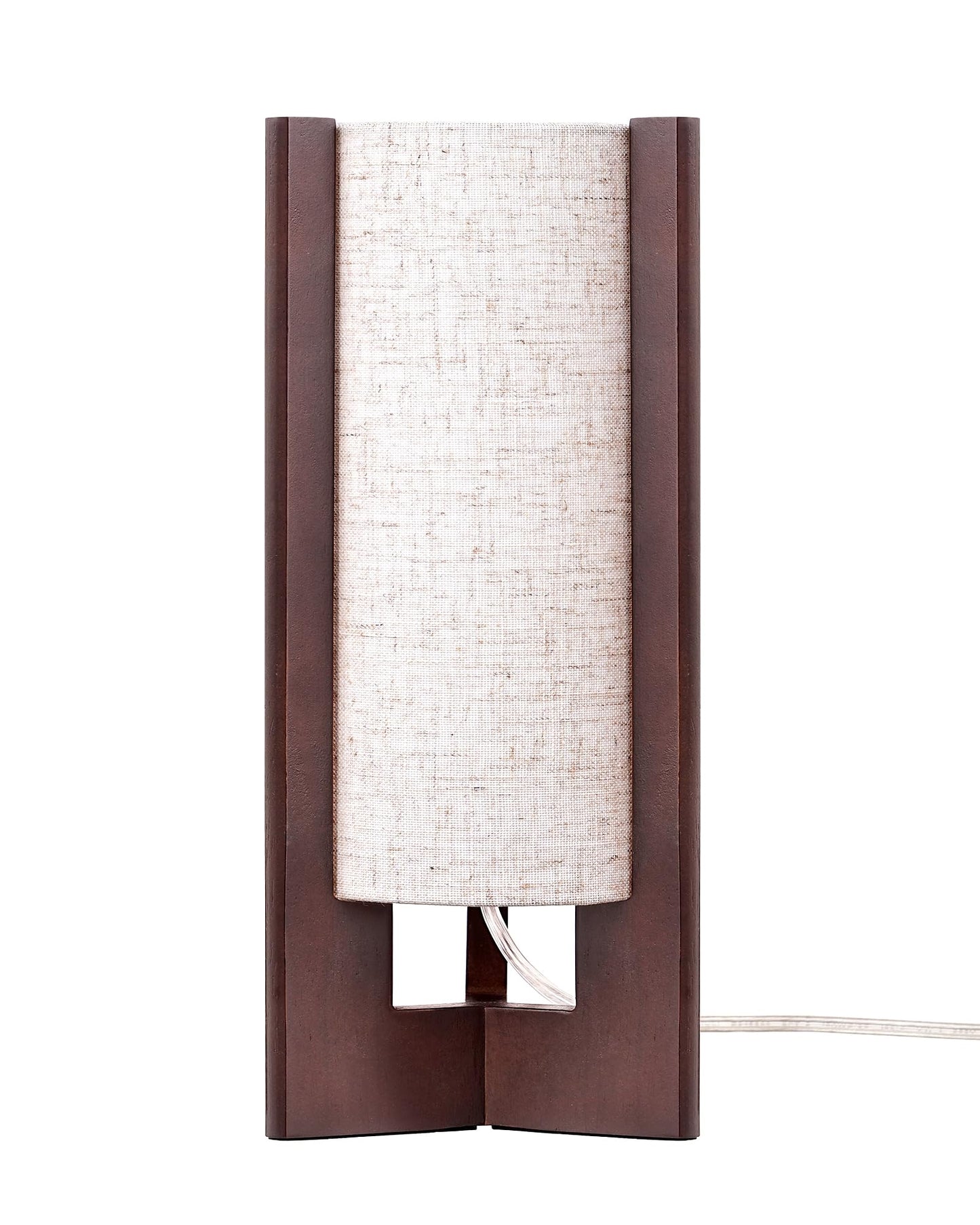 EDISHINE Wood Table Lamp, 13.5" Small Bedside Lamp, Beige Linen Shade, Rosewood Cylinder Nightstand Lamp for Bedroom Living Room, On-Off Line Switch, E26 Base (Bulb Not Included)