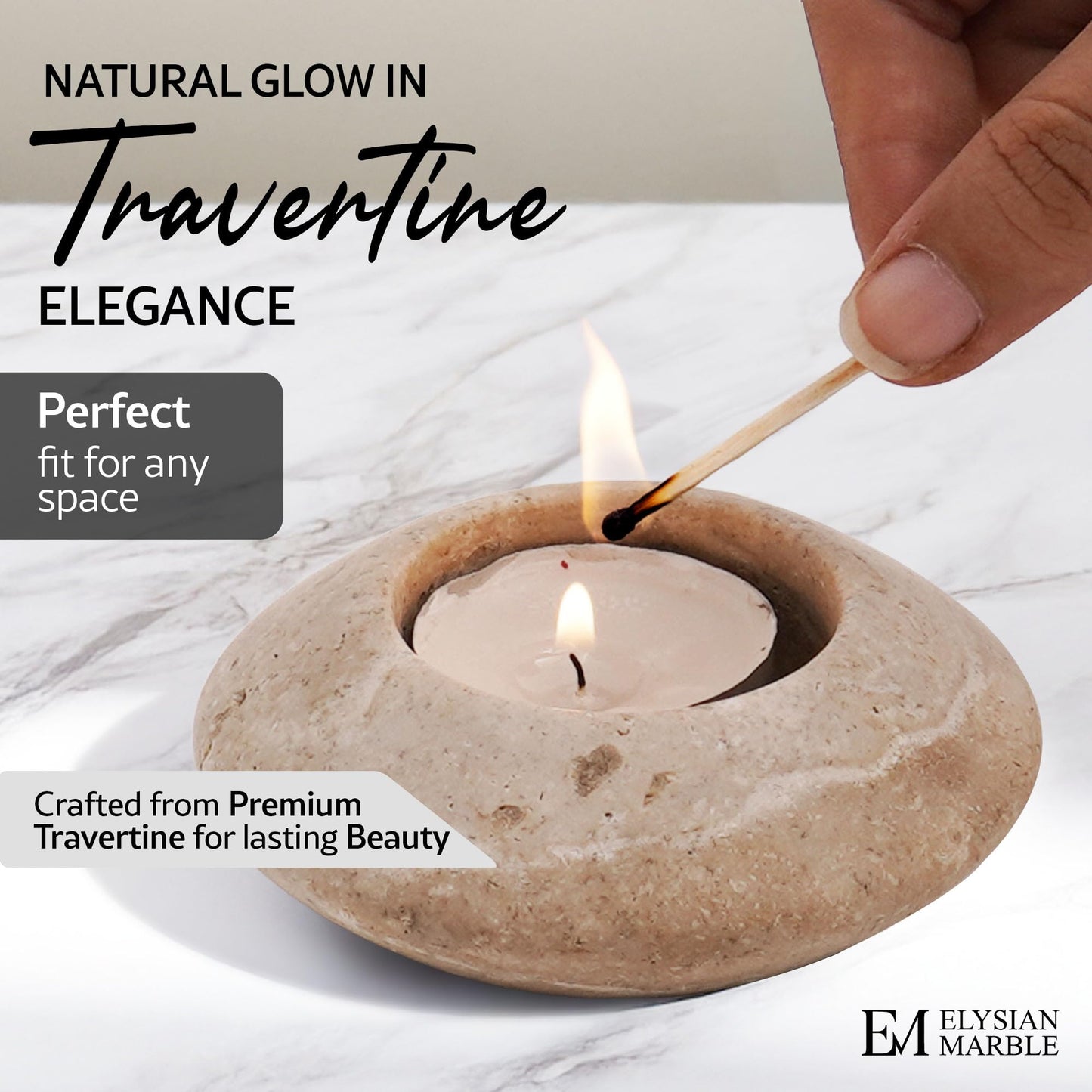 Tea Light Candle Holders Set of 3 – Handcrafted Natural Marble Tealight & Votive Holders in Graduated Sizes (4", 3.5", 3"), Decorative Stone Candle Holders for Home Décor & Table Centerpieces