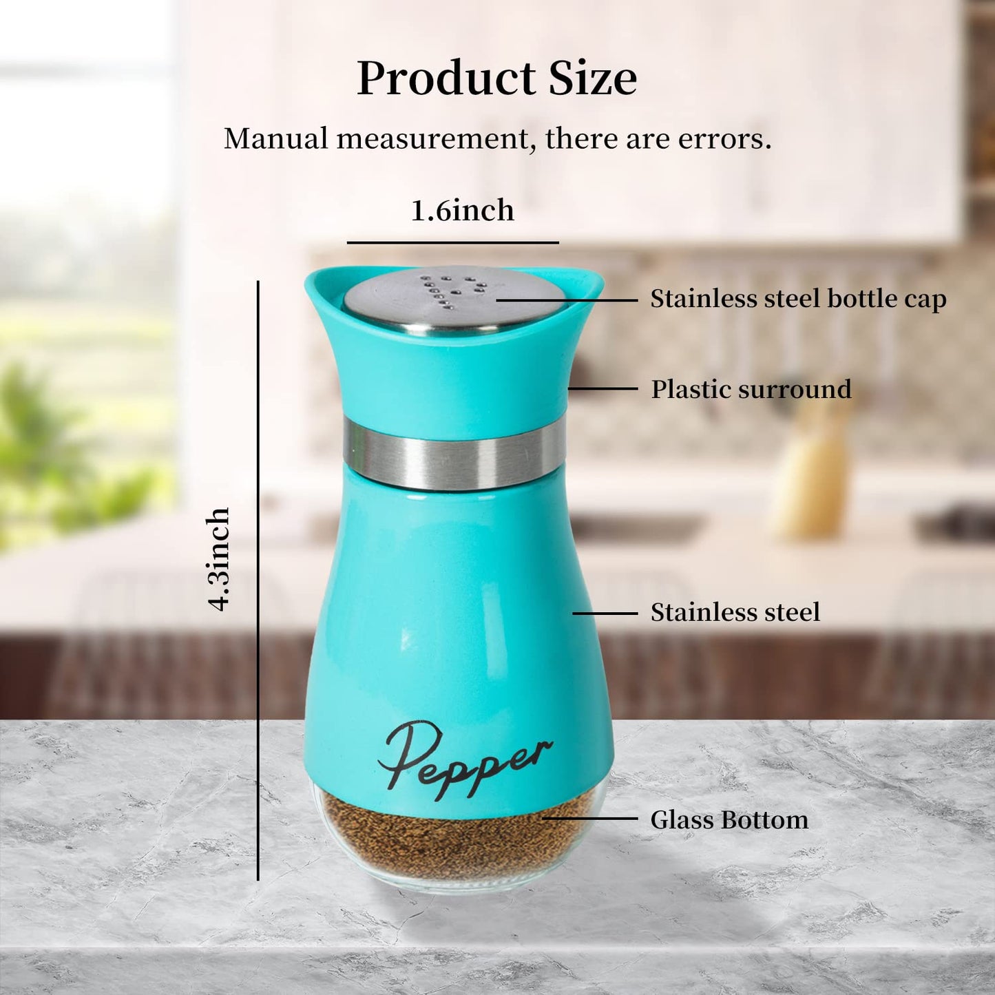 2 Pack Salt and Pepper Shakers Set, Refillable Salt Pepper with Stainless Steel Lid Container Spice Shakers Bottle for Home Kitchen, Restaurant, Picnic (Blue)