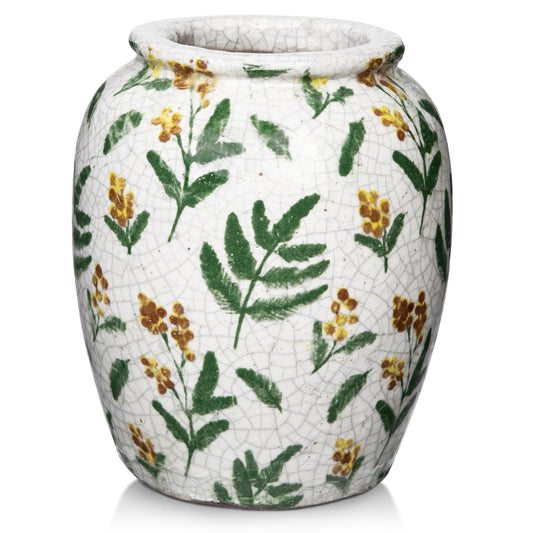 Green and White Ceramic Vase 6 inch Flower Vase Chinoiserie Decor Vintage Vase for Dried Stems & Artificial Flower Bouquet, Decorative Vase for Centerpiece Dining Table Office Living Room Farmhouse