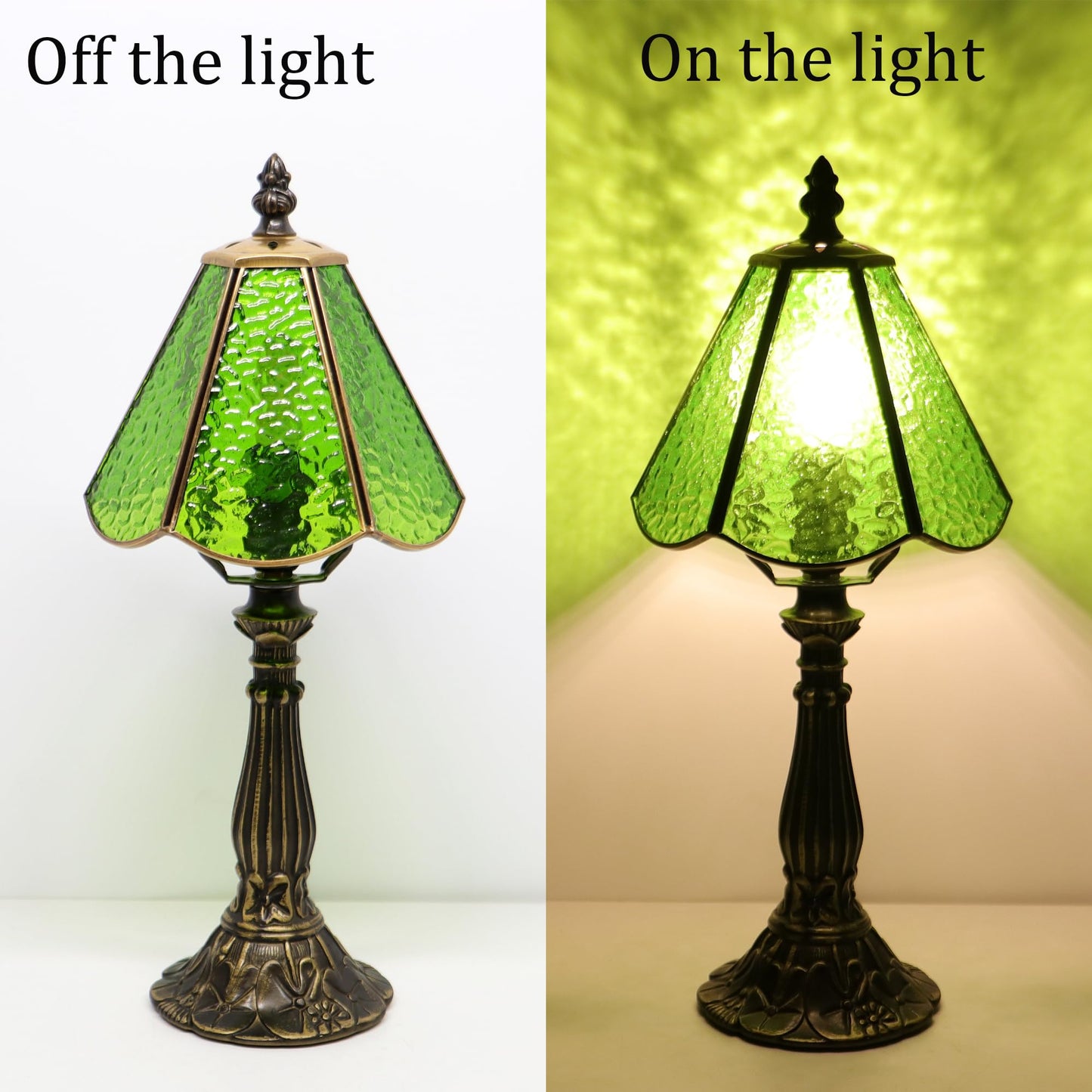 MQYXH Tiffany Style Table Lamp Green Rippled Stained Glass Lamp 14 Inch