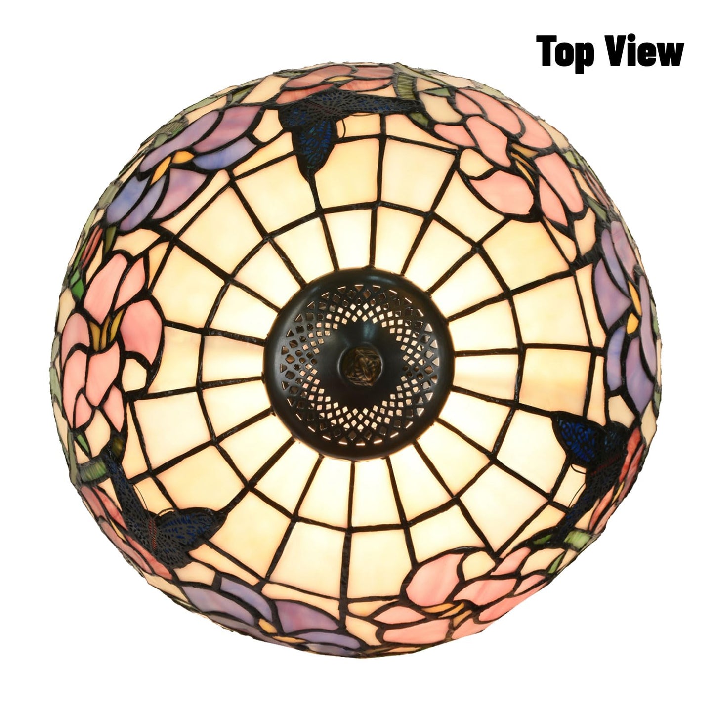 HomeBeauty TL0001 Tiffany Table Lamp Handmade Stained Glass Flowers Butterfly Design Lampshade Reading Desk Light 12X21.5 Inches for Bedroom Living Room Home Office,LED Bulb Included