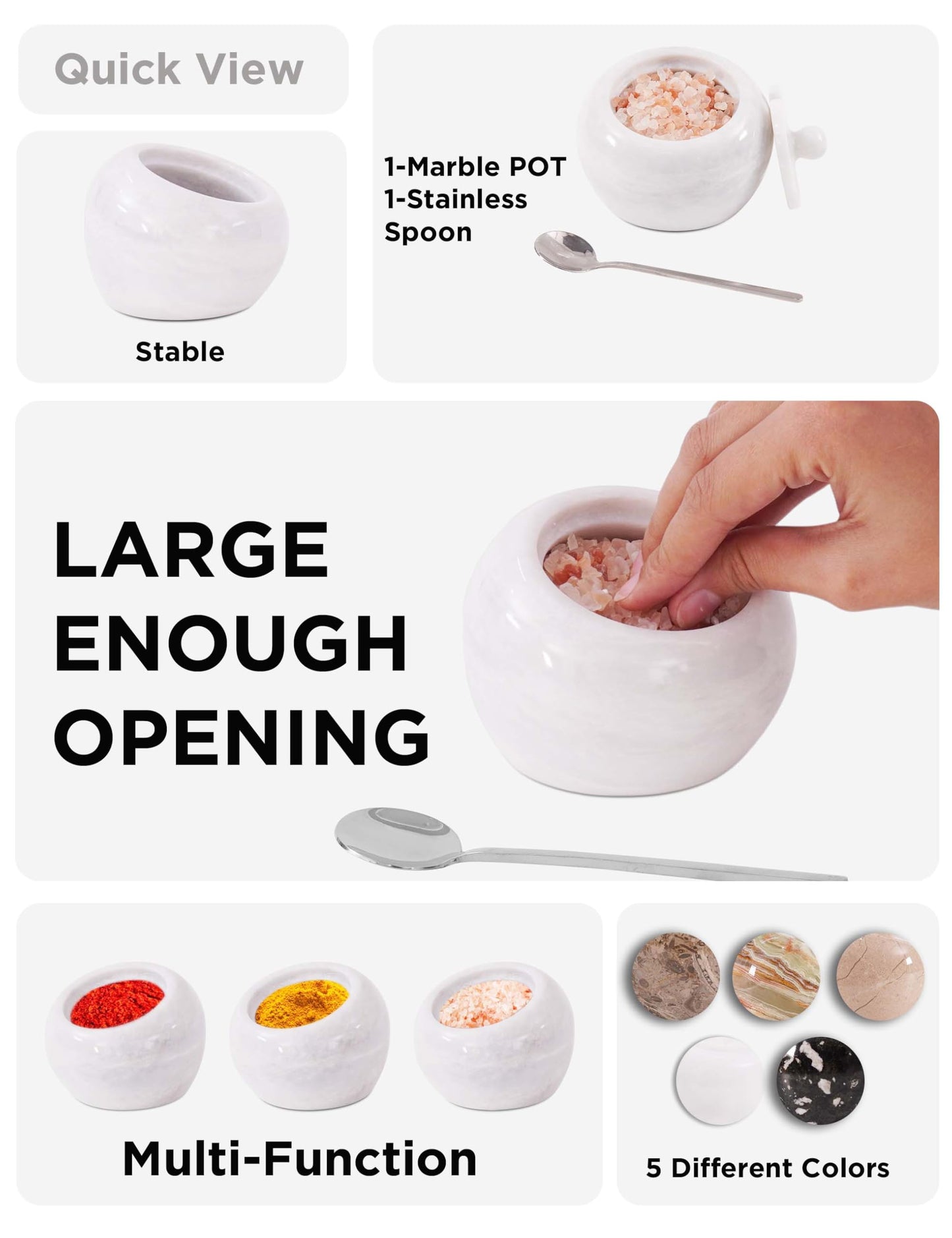 Radicaln Marble Salt Cellar with Lid 4" Inch White Salt Jar & Spice Storage Containers For Kitchen Countertop, Ideal Sugar Bowl & Salt dish For Table