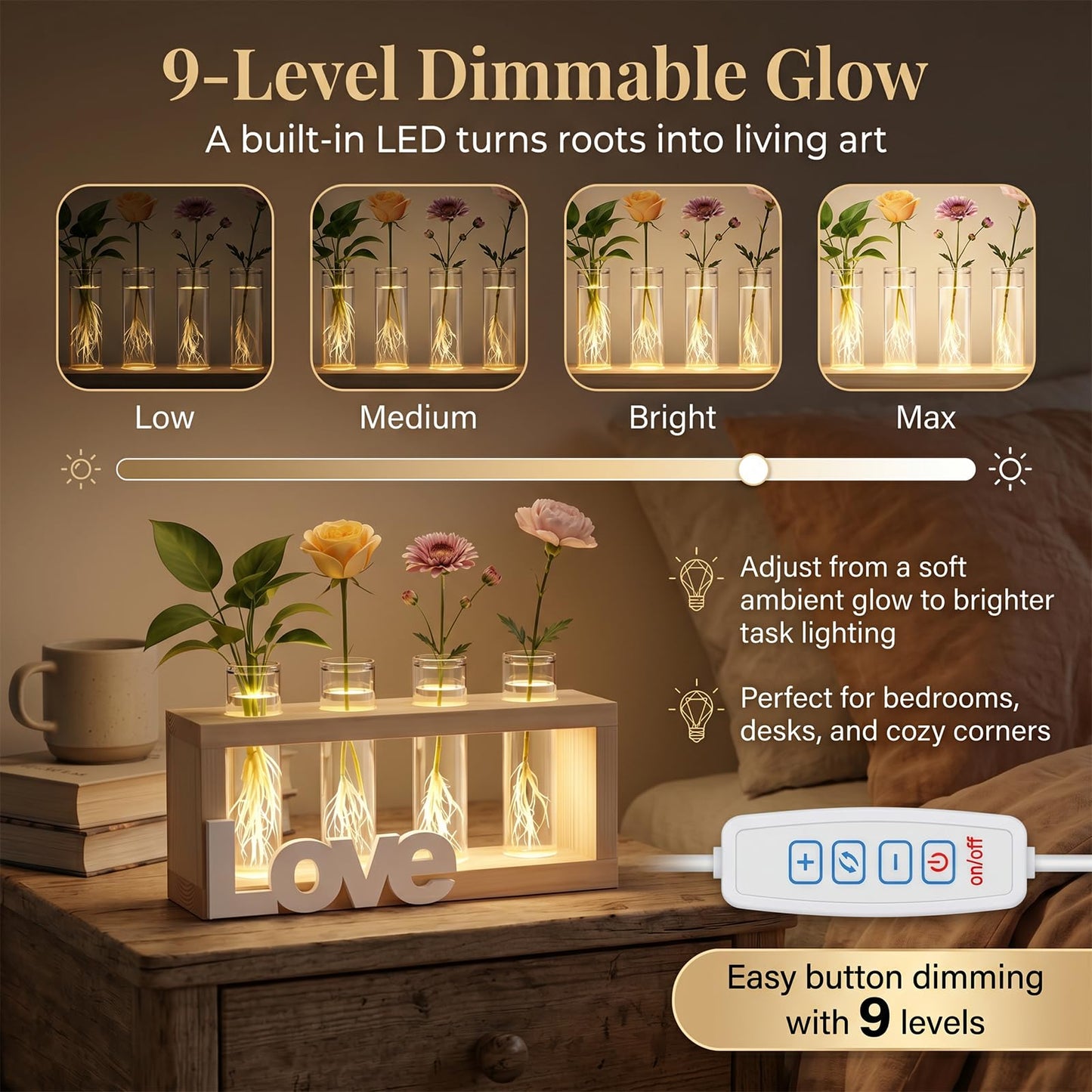 SIXBEE LED Plant Propagation Station 4 Glass Tubes for Hydroponic Cuttings