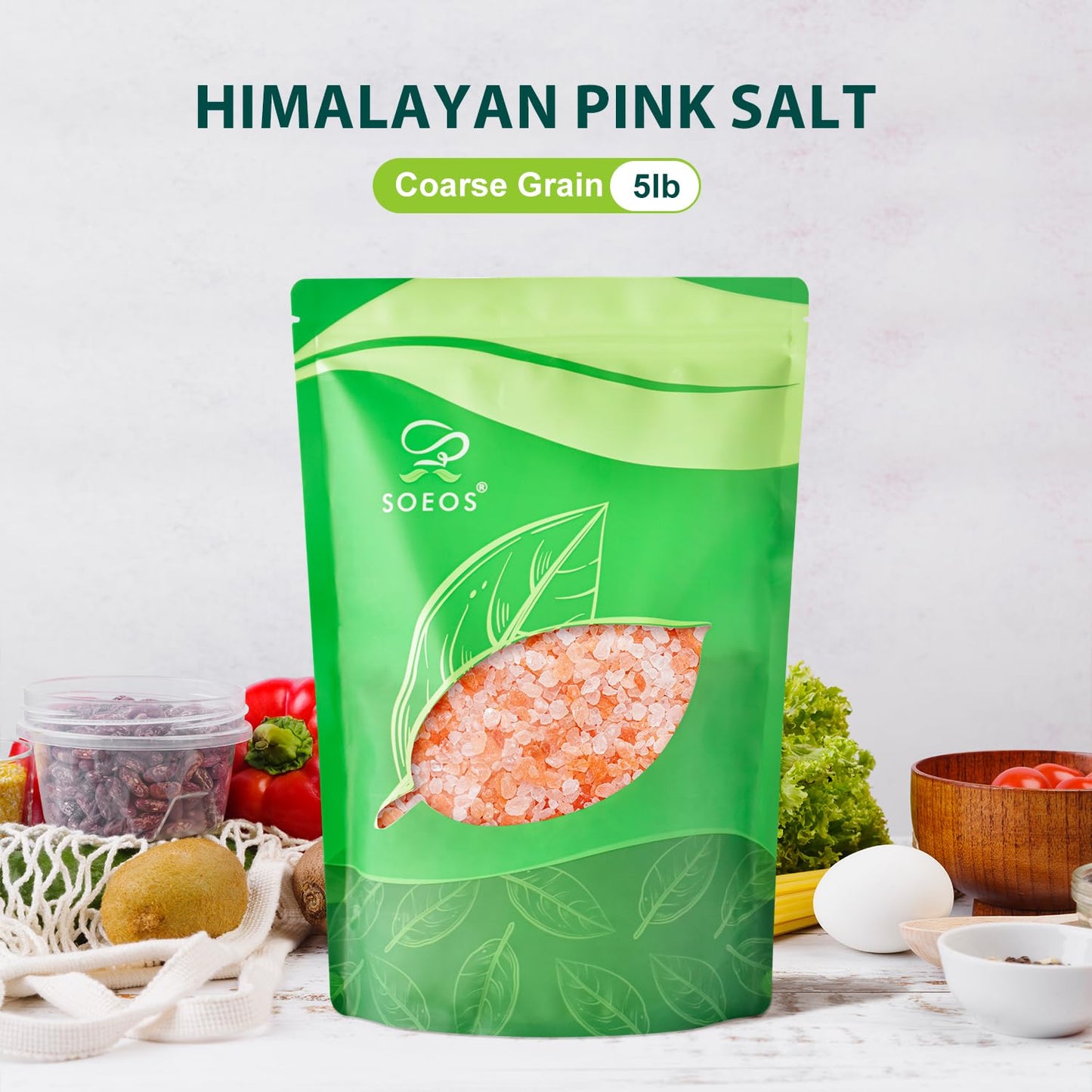 Soeos Himalayan Pink Salt, Coarse Grain, 5 Lbs (Pack of 1), Himalayan Pink Sea Salt for Grinder Refill