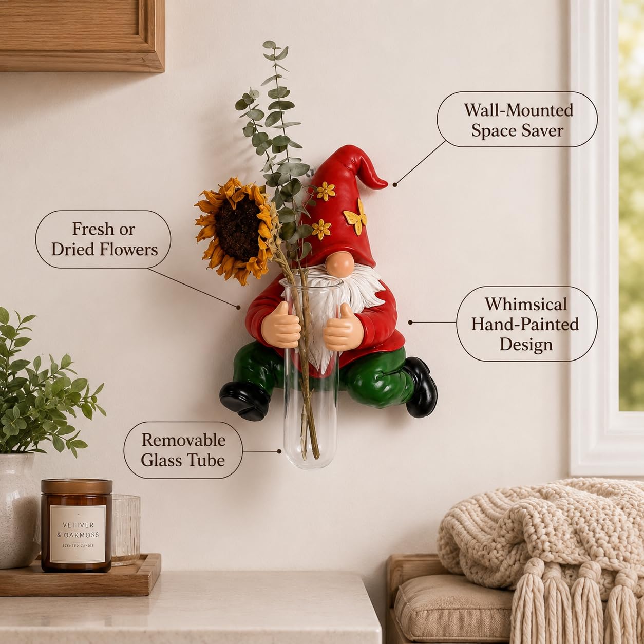 XYQXYQ Wall Gnome Statue-Unique Wall Growers Sculpture,Cute Gnome Vase,Outdoor Tree Decorations,Patio Yard Lawn Porch Decor,Garden Ornament Gift